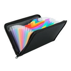 MoNo726 티켓홀더 아코디언형 통장 13 포켓 정리함 A6 지퍼형 30IHRG169, 블랙 + 레인보우, 1개