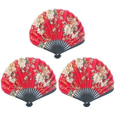 박씨사방 G 면 모시 접이식부채(반달) 3개세트, 빨강