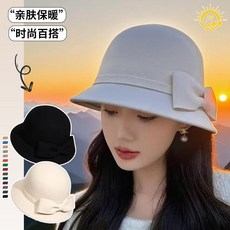 秋冬潮款港風留洋韆金小香風蝴蝶結帽子女百搭通懃顯臉小洋氣禮帽, YT條形-黑色,可調節, 1個