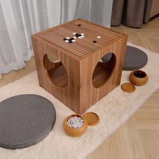 바둑 좌식테이블 바둑판 장기판 책상 두꺼운 알까기 오목판 대국, 기본형, 소형(430x430x410)바둑+쿠션2개, 1개