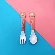卡通竹纖維兒童餐具套裝五件套 幼兒園分格餐盤飯碗, 1個, 叉勺