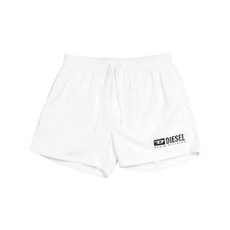 디젤 로고 프린트 수영복 반바지, 화이트계열