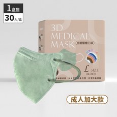 昌明 守護天使 滿版立體口罩-台灣製耳繩加粗, 翡翠綠, 1個, 30入