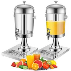 기 이 2Pcs 2갤런 파티용 디스펜서 스탠드가 있는 중앙 아이스 코어가 스테인리스 스틸 핫 콜드 주스 맥주 워터 레모네이드용 드립 트레이, 2