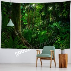 울창한 나무 숲 배경 패브릭 포스터 자연 풍경 대형 액자, 150x200cm (설치), 4743 벨벳 쿠션