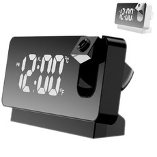 數顯投影電子鬧鐘 USB充電 鏡面 適用辦公/居家/房間等, 黑色
