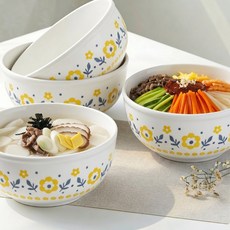 WHH 예쁜 대접 그릇 세트 도자기 국그릇 라면 그릇 냉면 그릇, 4개, 화이트