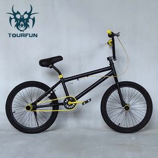 20인치 BMX 자전거 미니 묘기 입문용 소형 학생, 단일사이즈, 블랙 옐로우, 1개