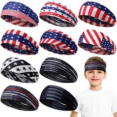 Sratte 남아용 머리띠 운동용 스웨트밴드 위킹 헤드밴드 아동용 스포츠 40.6cm(16인치) 신축성 있는 미국 국기 헤어 밴드 청소년 플레이어 헤어 액세서리 헤드 랩 야구