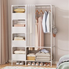 A One Store組裝式窗簾桿衣架無螺絲輕量收納衣櫃置物架型, 白色