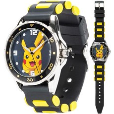 Accutime 아동용 블랙 옐로우 스트랩 포켓몬 피카추 아날로그 쿼츠 시계 POK9056AZ