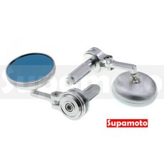 Supamoto M181 迷你端子鏡 圓型 CNC 牛角鏡 咖啡 CB350 通用 改裝, 1個, 銀色一對