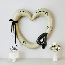 연지마켓 생일 하트프레임풍선 블랙 숫자 생일파티 용품 세트 (자유레터링), 1세트, 크림하트 숫자 4