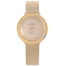 CITIZEN L 光動能 鑽石 米蘭編織不鏽鋼手錶 粉x鍍香檳金 EM0643-92X 31mm