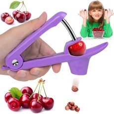 EddHomes 과일 씨 제거기 체리 피터 올리브 도구 리무버 공간 절약형 잠금 장치 디자인을 갖춘 구덩이 코어 리무버로 신선한 요리 파이 잼 칵테일 만들기, 퍼플