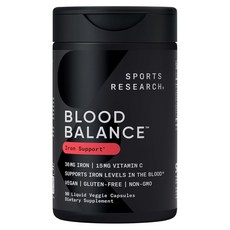 SPORTS RESEARCH 血液平衡鐵 36mg 維他命C 15mg 支持液態素食膠囊, 藥丸/膠囊, 成人男女通用, 90錠, 1個