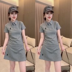 夏天套裝 短褲套裝 女套裝 夏季POLO短袖T恤休閒運動高腰短褲裙兩件套 韓版遮肉顯瘦時尚女套裝
