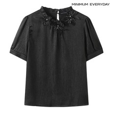 [백화점 홈쇼핑 정품] 미니멈 [미니멈 에브리데이]글로시 플라워 코사지 페미닌 반팔 블라우스 (EC2BA018D)