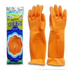 이태리 고무장갑 1종 3호 대 공업용 미용 청소 주방 장갑 업소용 김장용 설거지, 주황, 대(L), 1개