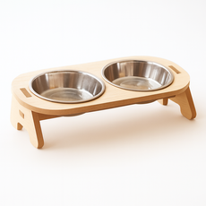 EIRAFUR 寵物餐桌 貓碗狗碗增高架 護頸碗架 寵物碗增高 傾斜設計 附不鏽鋼碗 防嗆吐 防傾倒, 雙碗增高架, 1個