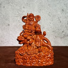 黑檀木雕刻 武財神 趙公明 騎虎 神像 擺件, 花梨整木精雕