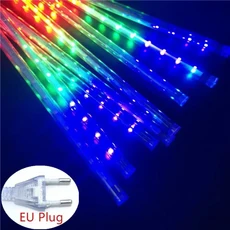 호환 야외 꽃줄 LED 유성우 비 조명 방수 떨어지는 빗방울 요정 문자열 빛 크리스마스 파티 장식, 03 Multicolor, 02 50CM-8Tubes-EU Plug, 1개