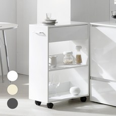 [NEW런칭 특가] 샤인 주방 트롤리 틈새장 3단 이동식 선반 조리대 서랍형 틈새 수납장 300 플레이너스 화이트 그레이 투톤아이보리, 화이트 FC01156