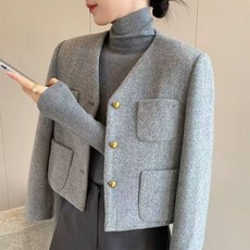 모몰라티 여성 캐시미어 쇼트 브이넥 모직 코트