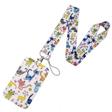 BKBKAAK ID 카드 홀더가 있는 자폐증 인식 랜야드 특수 교육을 위한 다채로운 무지개 교사 액세서리 교사 학생 간호사를 위한 독특한 랜야드, 만화 고양이