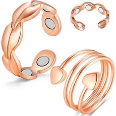 여성용 Cigmag 2PCS 구리 반지 - 관절 손가락 엄지 강력 조절 가능한 솔리드 퓨어 선물 세트, Rose Gold Fishtail
