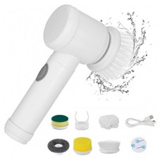 Detao 다용도 전동 브러쉬 5종 브러쉬 툴 무선 전동청소솔 청소 전동솔 Type-C 충전, 1세트, 화이트