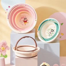 蠟筆小新 多功能摺疊水桶 便攜加厚收納桶 戶外沙灘玩具水桶, 1個, 小號摺疊水桶,春日清