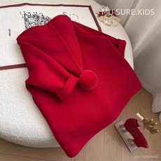 安可拉紅雙麵毛呢大衣可愛新款秋冬女童外套聖誕過年兒童羊毛大衣風衣外套