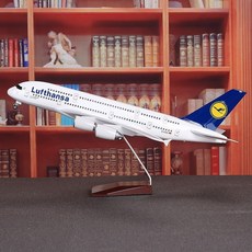 飛機模型 帶輪子帶燈仿真飛機模型1:160漢莎A380客機民航禮品裝飾擺件 航模客機 仿真原型機 航空模型, 1個, 標配版（帶輪子不帶燈）