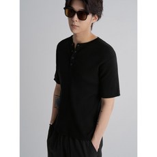 [국내매장정품] 에잇세컨즈 8SECONDS 헨리넥 반소매 니트 블랙 425851LY35 147004, 검정색, L