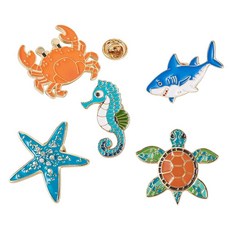 Boutigem 에나멜 라벨 핀 금속 브로치 DIY 주얼리 제작 용품 아연 보석 없음, 혼합 색상 바다 동물