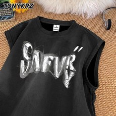 美式潮牌字母印花無袖T恤 男夏季新款健身運動寬鬆坎肩背心