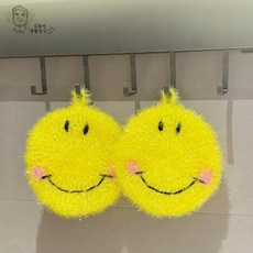 노란색 웃는얼굴 주방세척 손뜨개 청소도구 거품발생 귀여운표정 설거지용품, 1개, 상세페이지 참조