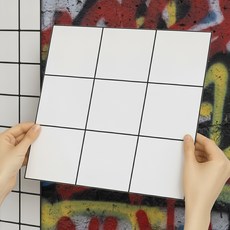 헤인느 붙이는 대리석 타일 시트지 주방 데코 벽지 30x30, 10개, 화이트체크