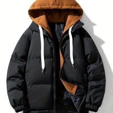 남성용 헤비듀티 겨울 풀지프 후드 재킷 두꺼운 보온 아우터웨어 코트 화이트 브라운 투톤 디자인 풀길이 지퍼 안감 및 충전재 스키 스노보드 일상 겨울복용 캐주얼 아우터 재킷 스