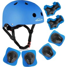 [4] KAMUGO 아동용 자전거 헬멧 만 2-8세 남아 여아용 유아 헬멧 스포츠 보호 장비 세트 무릎 팔꿈치 손목 패드 스케이트보드 사이클링 스쿠터 롤러블레이드용, 블루
