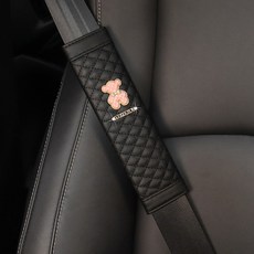 可愛泰迪熊汽車安全帶護肩套，柔軟皮革菱格紋，寶寶舒適安全帶保護套, 粉色小熊, 1個