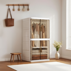 YEAAYE 접이식 옷장 2단 JG2160-2Y-1M, 크림화이트