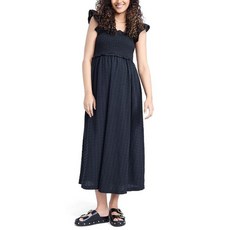 [ 1111763 ] 모더후드 맘마티니티 여성용 민소매 러플 숄더 스모크 맥시 임산부 드레스 블랙 L