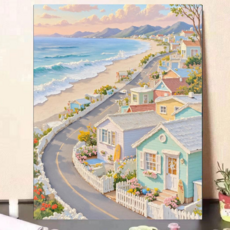 [샵포유] DIY 유화 그림 그리기 세트 (40x50cm), 1세트, 해안가 옆 파스텔 마을