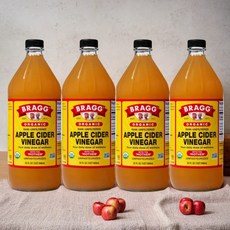 브래그 로우 언필터드 사과 식초, 946ml, 4개
