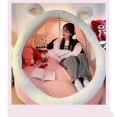 【開發票/統編】超大號人類狗窩懶人沙發 巨型貓窩 單人臥室兒童毛絨可愛女生睡覺生日禮物 出租房寢室沙發床, 1個, 浅灰墊子毛絨涼席雙面款-1.8公尺可用,【2025全新升級丨廠家直銷】