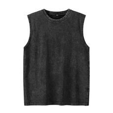 여름 남성용 워시드 코튼 탱크탑 머슬 짐 민소매 운동 티셔츠 러닝 비치 루즈 컷오프 티