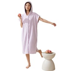 10A珊瑚絨彩條短袖浴袍撞色條紋浴裙可穿浴巾家居服浴袍女款夏, 75*100cm