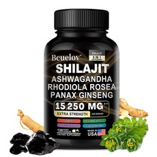 Shilajit 보충제 - Rhodiola Rosea Ashwagandha 인삼 은행나무 빌로바 함유 - 전반적인 건강 근력 집중력 향상 인지 기능 면역 건강 지원, 30캡슐, 1개, 30정